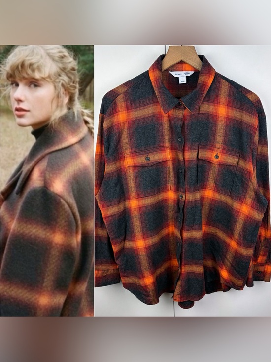 Taylor Swift Tops - Evermore Taylor Swift Flannel Plaid Old Navy Boyfriend Shirt Cotton Button Down